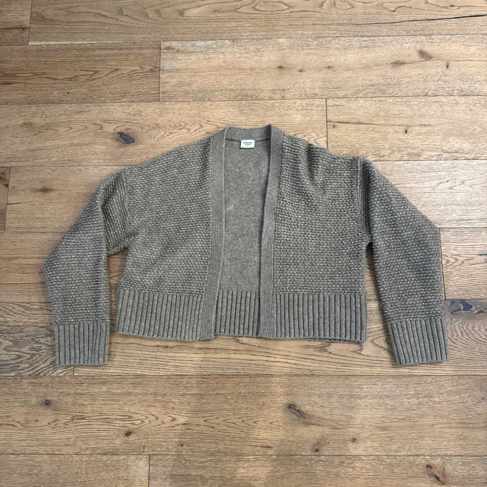 Waffle-Knit Open Front Sweater Cardigan - Taupe cropped